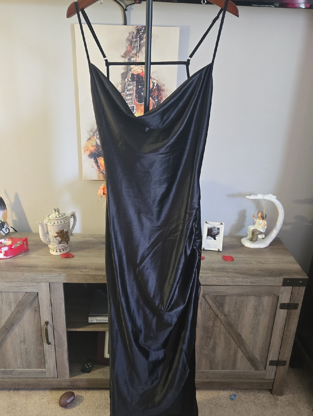 Black Satin Cowl Neck Maxi Slip Dress